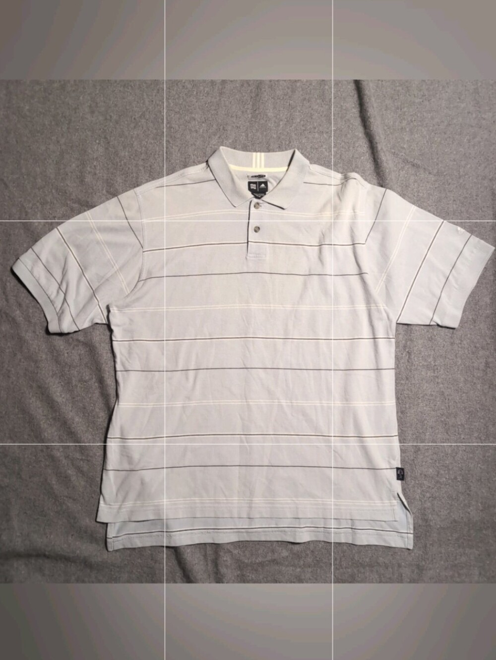 adidas Men's Blue and Light Gray Striped Polo Golf